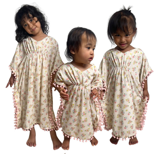 TRB Pompom Kaftan - Cream Floral