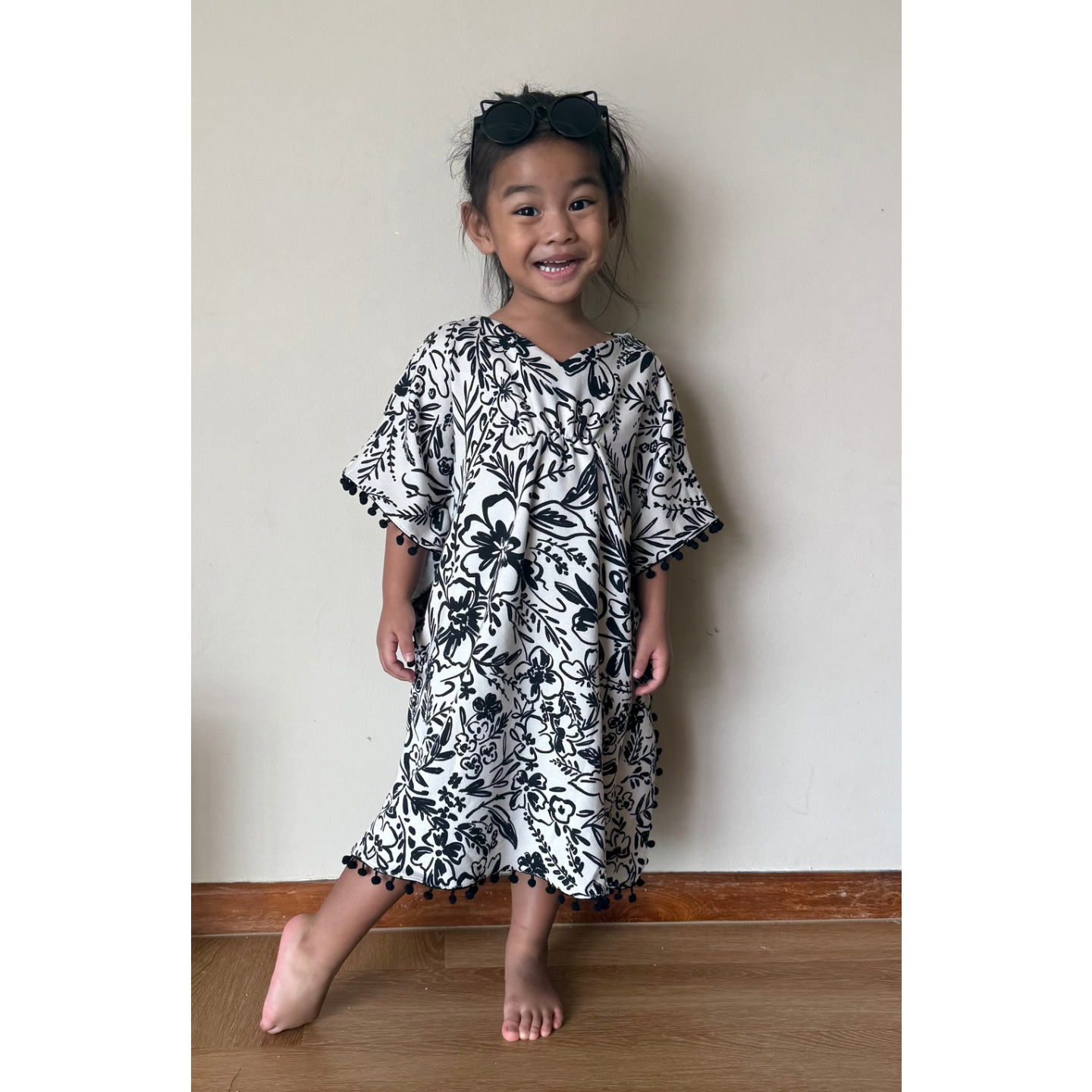Pompom Kaftan - Black Floral