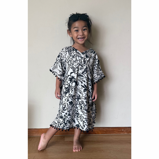 Pompom Kaftan - Black Floral