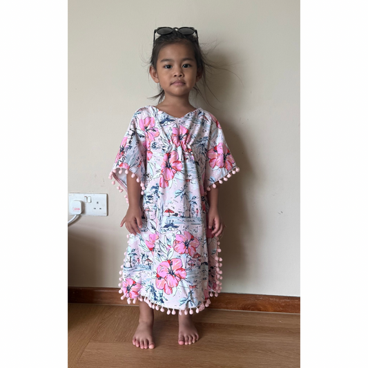 Pompom Kaftan - Pink Floral